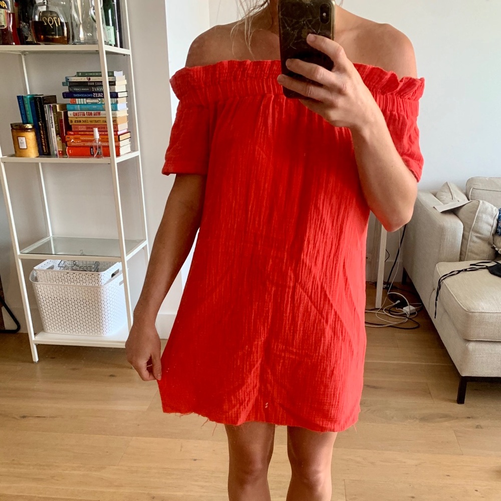 Anthropologie linen dress - bright red